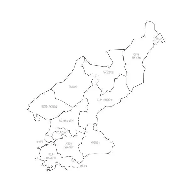 Vector illustration of North Korea political map of administrative divisions