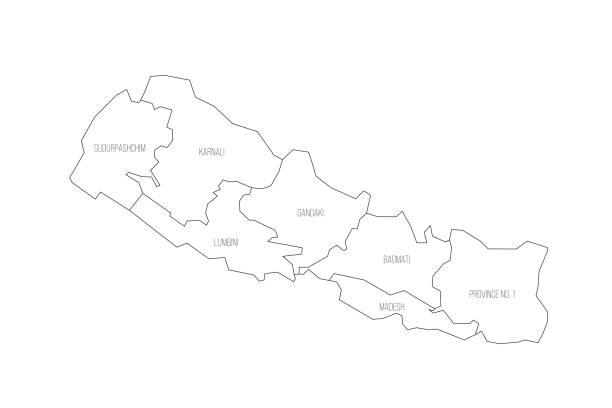 polityczna mapa podziału administracyjnego nepalu - parcel tag stock illustrations