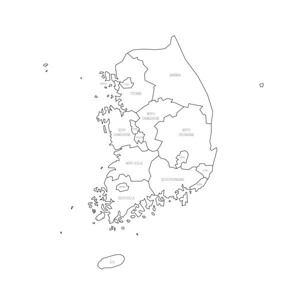 polityczna mapa podziału administracyjnego korei południowej - parcel tag stock illustrations