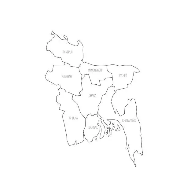 Vector illustration of Bangladesh political map of administrative divisions