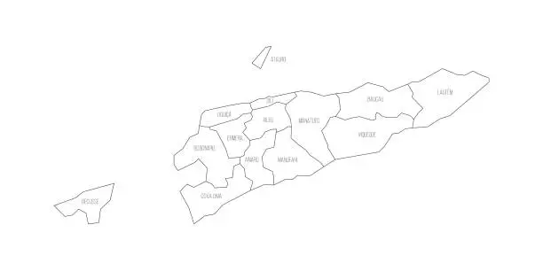 Vector illustration of East Timor political map of administrative divisions