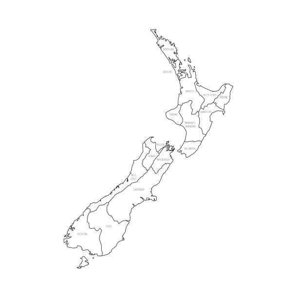 polityczna mapa podziału administracyjnego nowej zelandii - parcel tag stock illustrations
