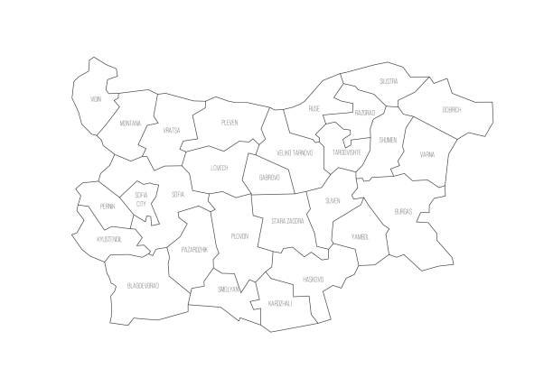 polityczna mapa podziału administracyjnego bułgarii - parcel tag stock illustrations