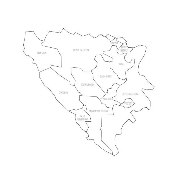 Vector illustration of Bosnia and Herzegovina political map of administrative divisions