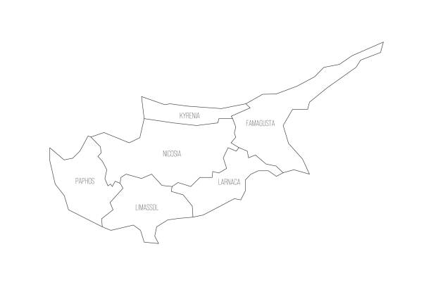 cypryjska polityczna mapa podziałów administracyjnych - parcel tag stock illustrations