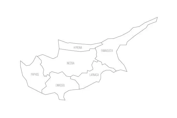 Vector illustration of Cyprus political map of administrative divisions