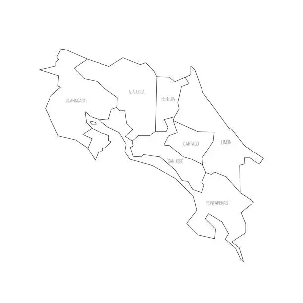 Vector illustration of Costa Rica political map of administrative divisions