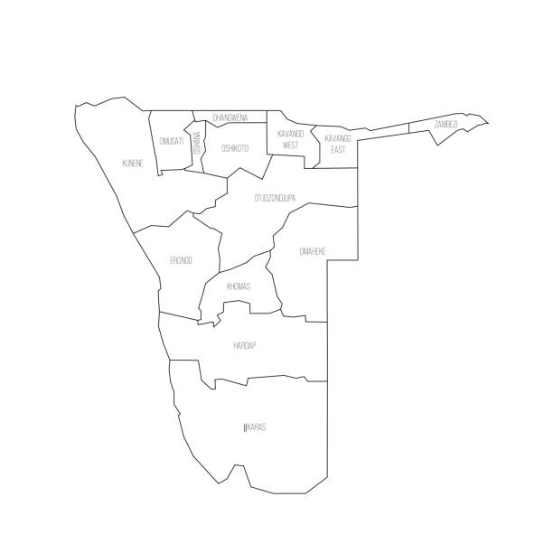 polityczna mapa podziału administracyjnego namibii - parcel tag stock illustrations