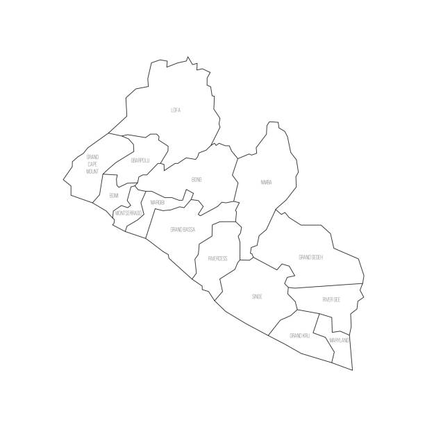 polityczna mapa podziału administracyjnego liberii - parcel tag stock illustrations