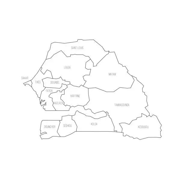 Vector illustration of Senegal political map of administrative divisions