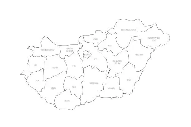 Vector illustration of Hungary political map of administrative divisions