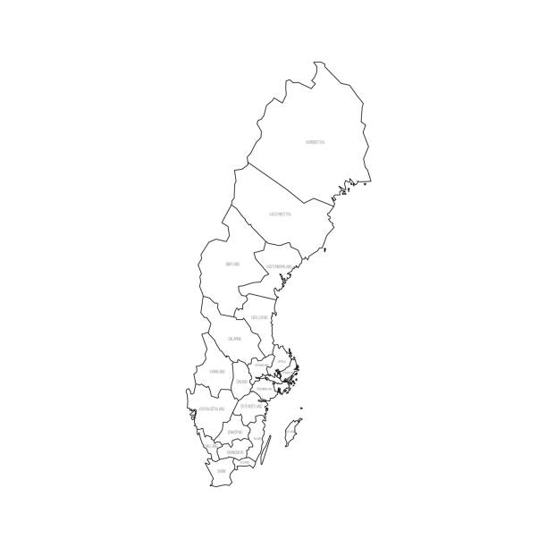 polityczna mapa podziału administracyjnego szwecji - parcel tag stock illustrations