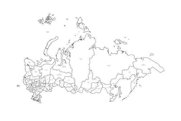 polityczna mapa podziału administracyjnego rosji - parcel tag stock illustrations