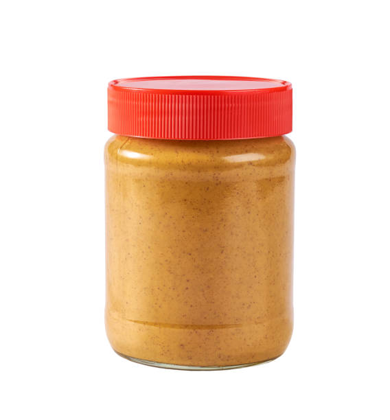 istock jar of peanut butter, isolated on white background. 1464850406