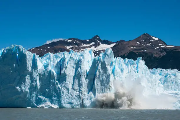 view of a breaking Perito Moreno glacier in Los Glaciares national park, Patagonia Argentina