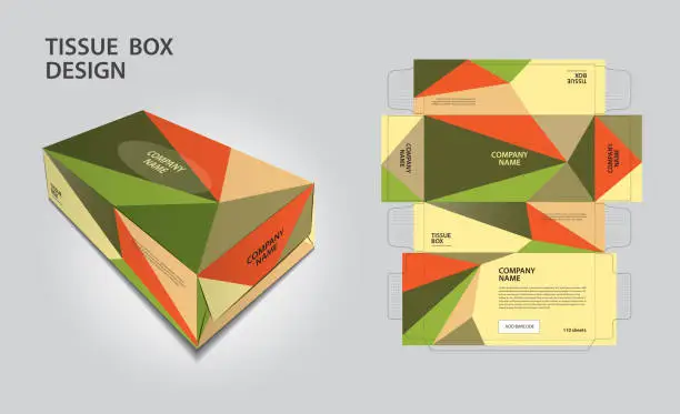 Vector illustration of Tissue box packaging design on polygon background, box mockup, 3d box, Can be use place your text and logos and ready to go for print, Product design, Label design, Packaging design template vector