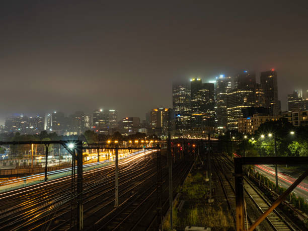 istock Urban skyline and train tracks 1464866961