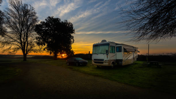 istock Camping sunrise motorhome 1464870719