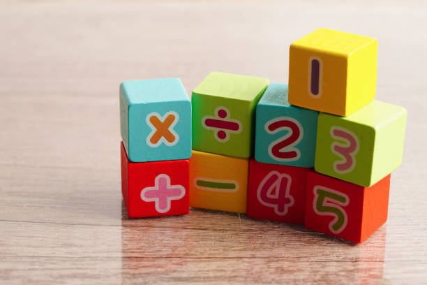 istock Number wood block cubes for learning Mathematic, education math concept. 1464874674