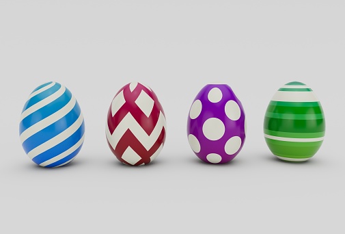 A set of hand-painted Easter eggs isolated on white.