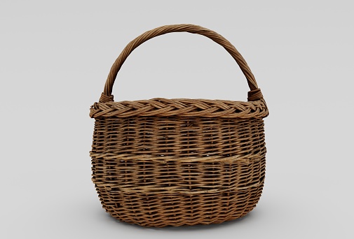 laundry bamboo Basket Wicker minimal 3d rendering on white background