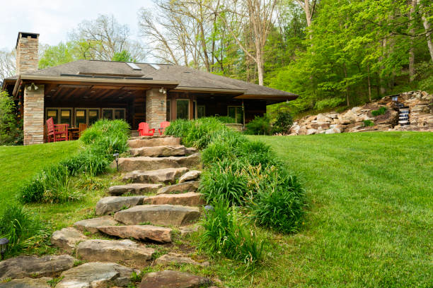 istock Prairie Style house with waterfall in backyard 1464890074