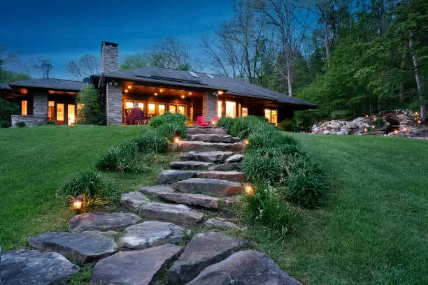 Photo of Prairie Style house at night