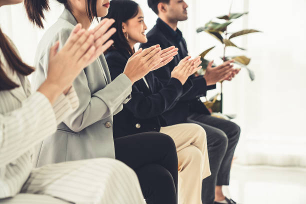 istock Businesswoman proficiently present work project receive celebrations from team . Corporate business team collaboration concept . 1464892664