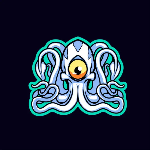 Vector illustration of One Eyed White Octopus in the Middle of a Golden Ring Mascot