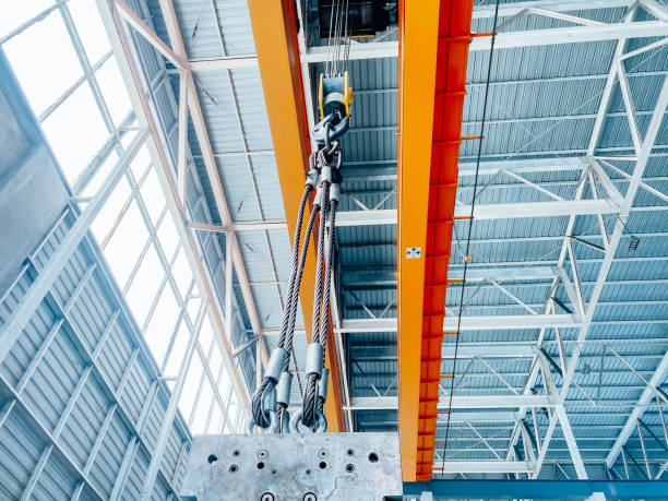 istock Overhead crane inside factory building, industrial background. 1464904166