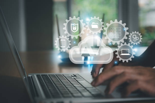 istock Selective focus at the icon with hand of human that holding cloud icon while who using internet and personal cloud storage to keep information and payment data, upload over the internet 1464905799