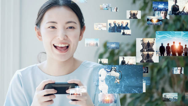 istock Young asian woman playing VR game. Virtual reality. 1464906734