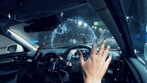Cockpit of autonomous car concept. ITS (Intelligent Transport Systems). Mobility as a service.