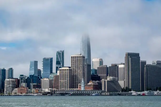 Photo of San Fransisco Downtown Waterfront From the Water with Low Clouds