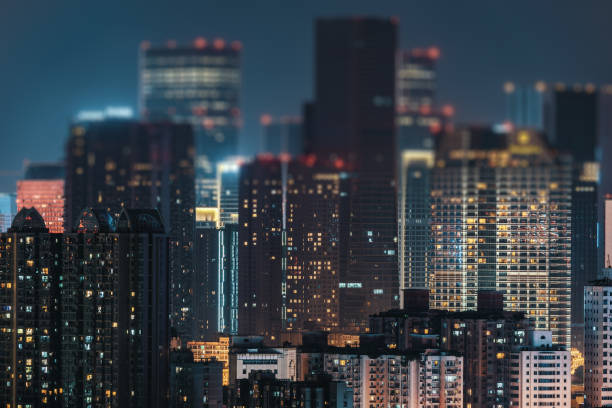 istock Urban skyline at night aerial view with tilt-shift effect 1464913824