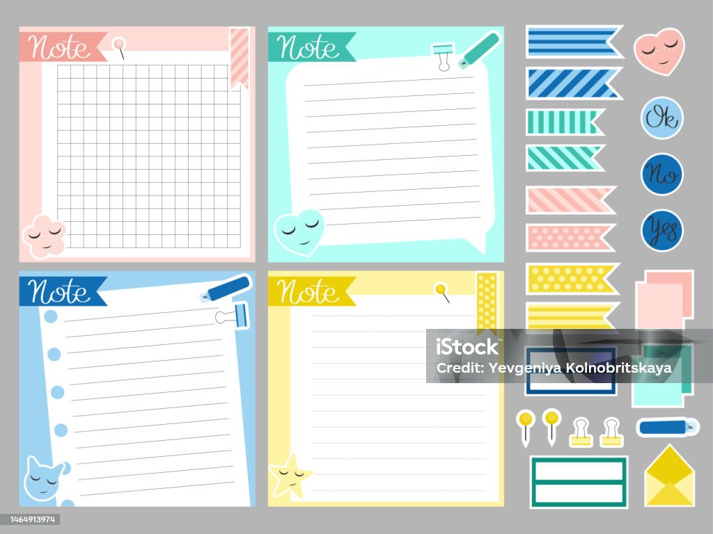 Note Sticker Design Template Notes And Stickers Set Of Template Notes Stock Illustration - Download ...