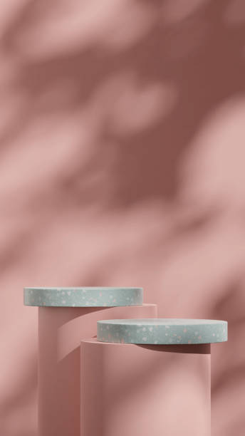 istock Bright empty scene 3d rendering mockup of green terrazzo texture podium and pink wall in portrait 1464914033