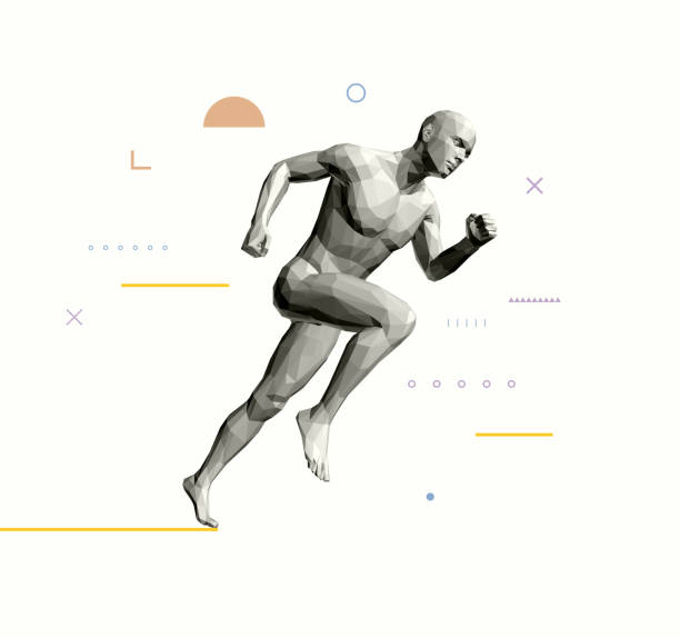 istock 3d running man. Marathon runner. Human body model. Design for sport. 3D vector illustration. 1464915375