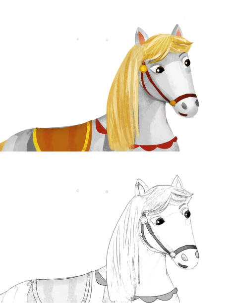 istock Cartoon happy horse smiling and looking illustration 1464916269