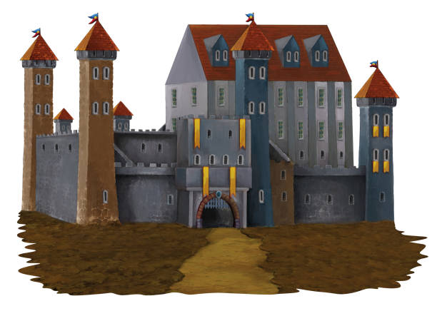 istock cartoon scene with medieval castle on white background illustration 1464918174