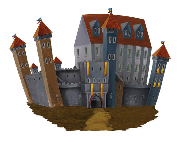istock cartoon scene with medieval castle on white background illustration 1464918284