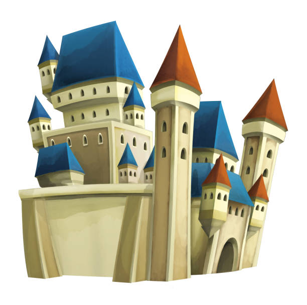 istock cartoon scene with medieval castle on white background illustration 1464918296