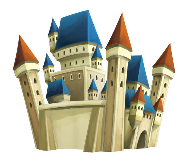 istock cartoon scene with medieval castle on white background illustration 1464918534