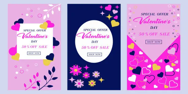 Vector illustration of Set of editable banners. February 14 sale. Valentine's day banner design with love decoration.