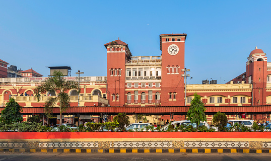 Historic Howrah railway station built in colonial architectural style at Kolkata, India photographed on November 18, 2022