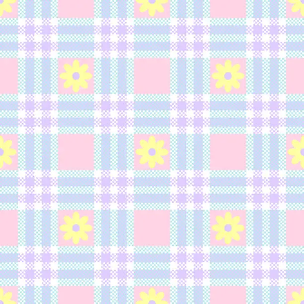 Vector illustration of Gingham patterns. Spring summer light pastel colors. Seamless Easter holiday print.