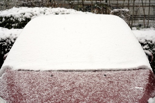 Tokyo, Japan - February 10, 2023: Snow covered windshield or windscreen in Japan