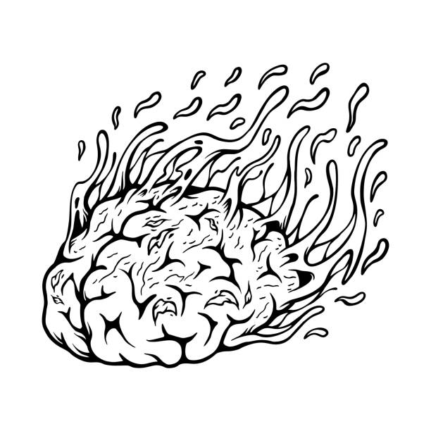 Spooky melted zombie brain logo monochrome Spooky melted zombie brain logo monochrome vector illustrations for your work logo, merchandise t-shirt, stickers and label designs, poster, greeting cards advertising business company or brands melting brain stock illustrations