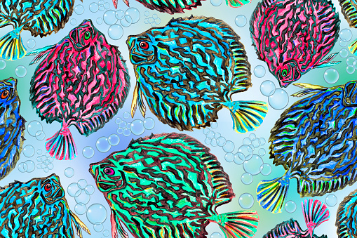 Fish Pattern Irl Seamless Pattern With Colorful Fish And Bubbles Stock Illustration ...