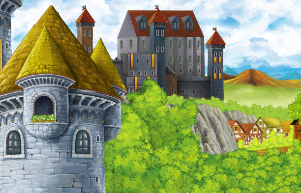 istock cartoon kingdom castle mountain forest farm illustration 1464924795